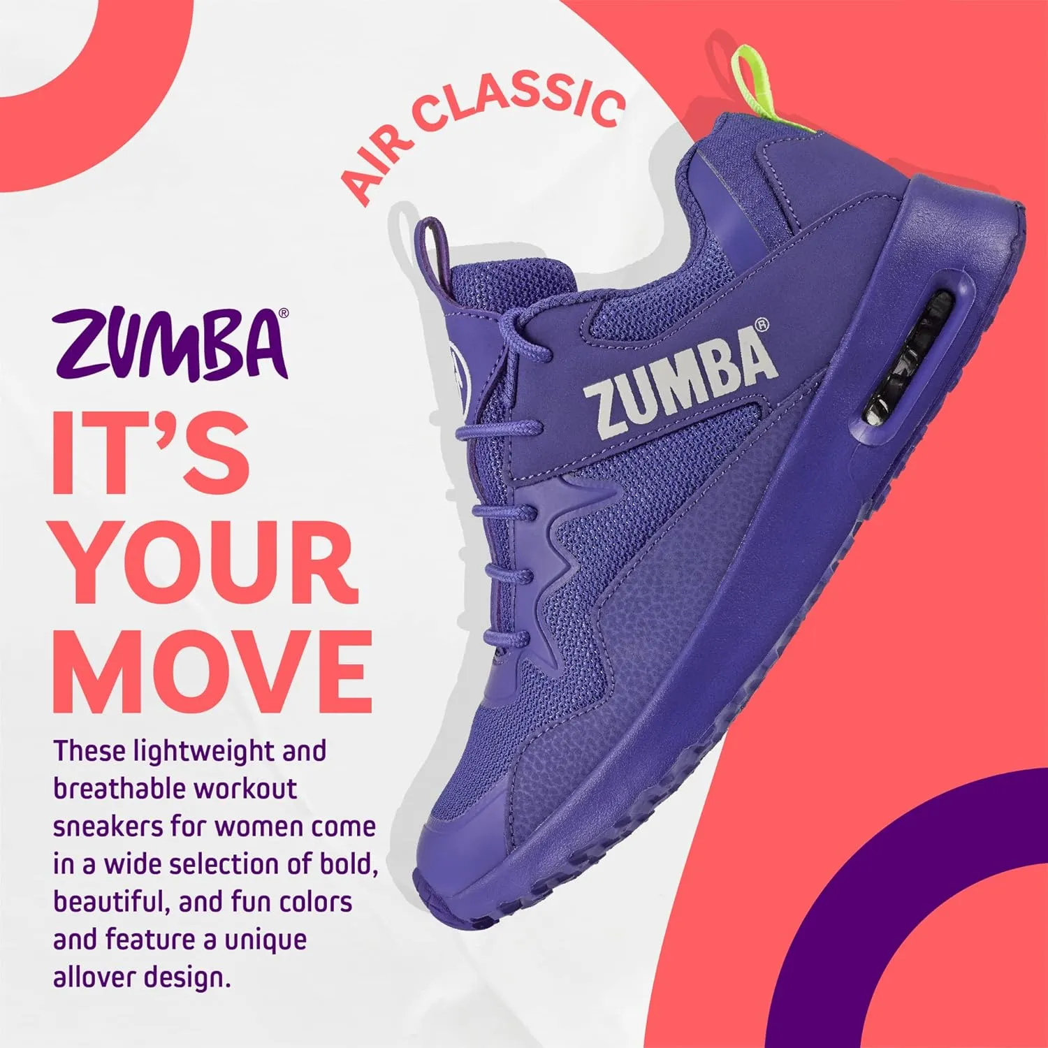 ZUMBA Women's Air Classic Sneakers, Nonslip Low-Top Dance Sneakers
