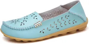 ZWRXW Leather Flats for Women Bohemian Hollow Out Comfort Walking Boat Shoe Summer Dressy Comfortable Breathable Flats Shoes Backless Round Toe Slip On Casual Sneakers Soft Nursing Work Shoes